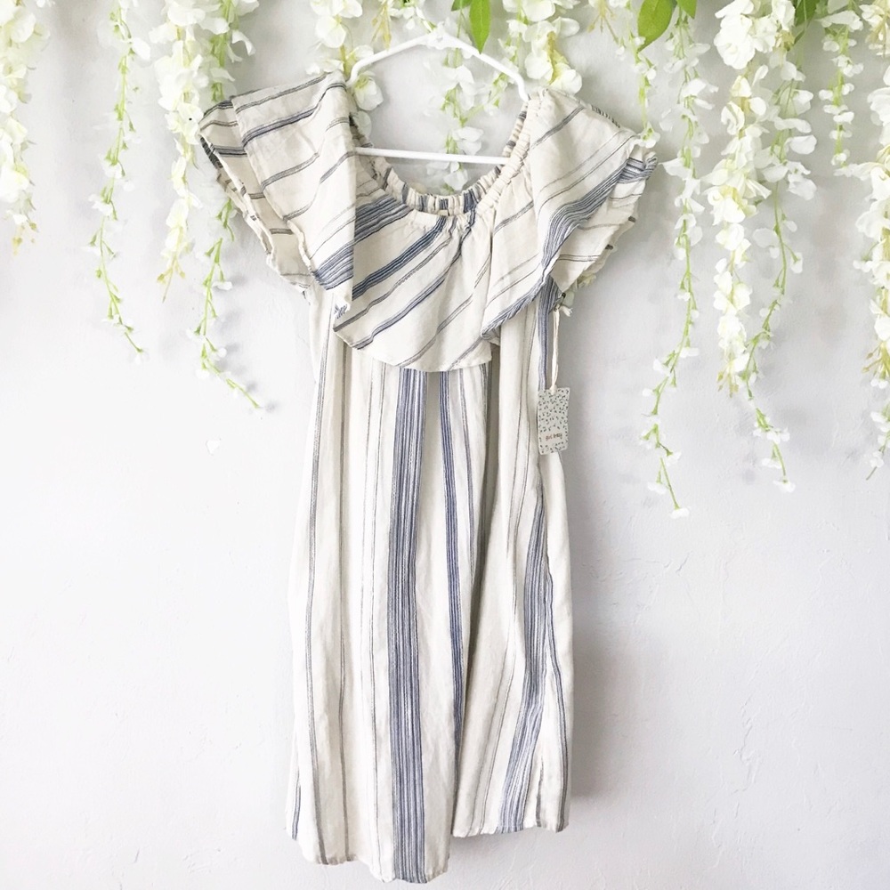 Linen Striped Off-the-shoulder Flutter Dress